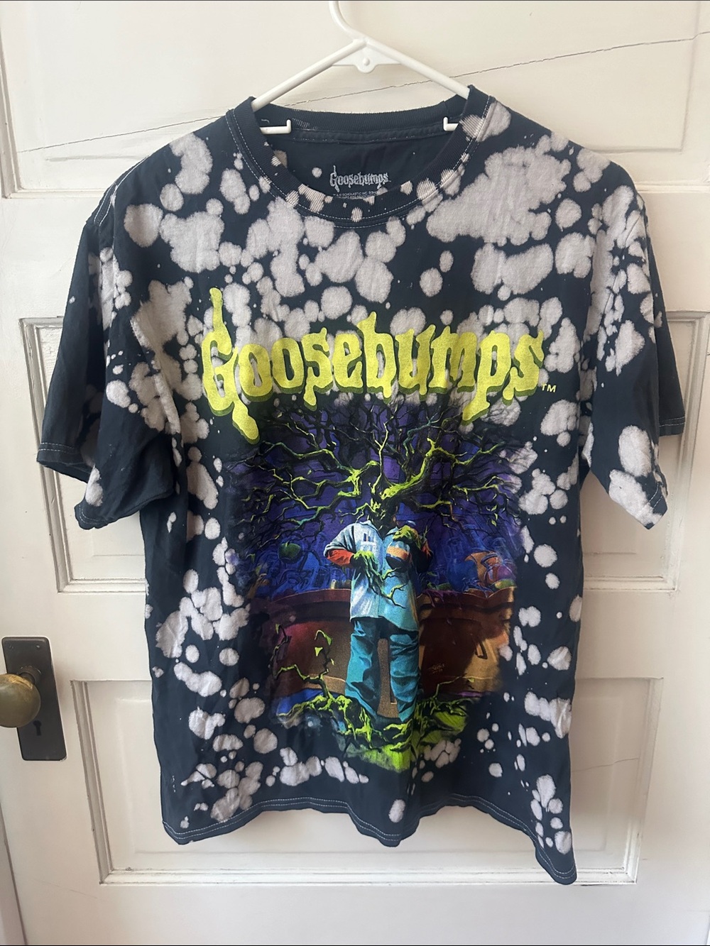Vintage Style Goosebumps Graphic Tee Stay Out of the Basement  White Bleach